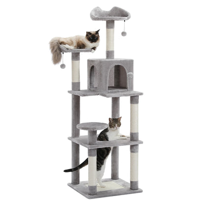 63'' Large Cat Tree Cat Tower with Scratching Pad and Cozy Condo for Indoor Cats, Gray