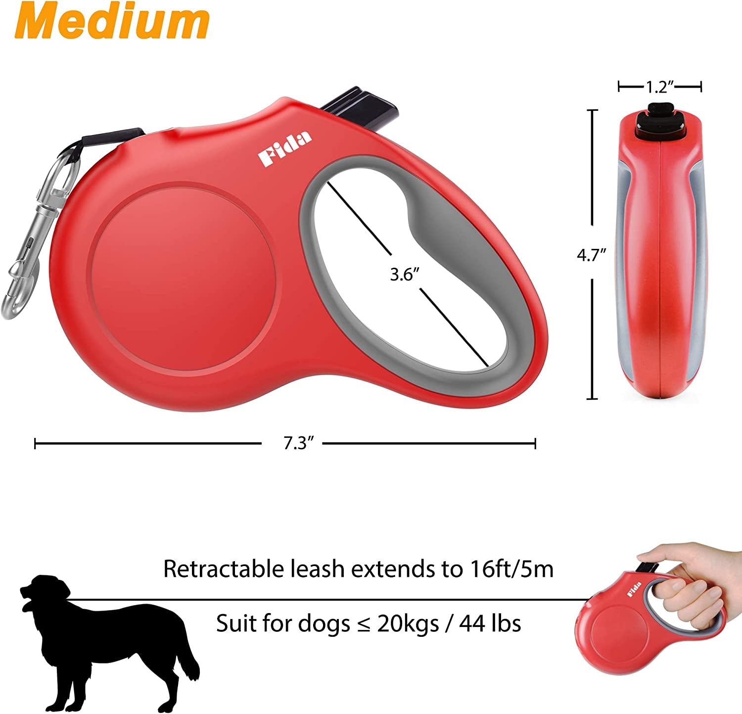 16 Ft Retractable Dog Leash with Dispenser and Poop Bags