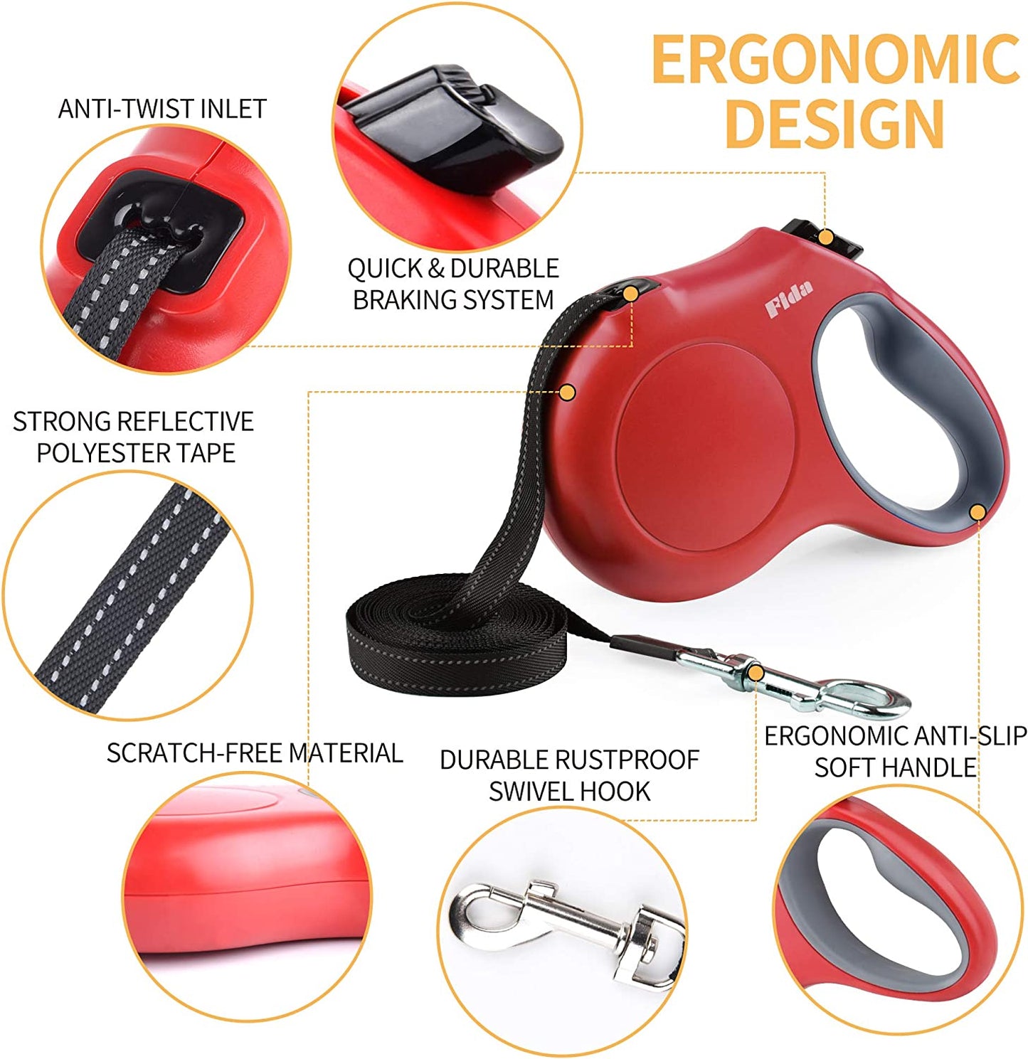 16 Ft Retractable Dog Leash with Dispenser and Poop Bags